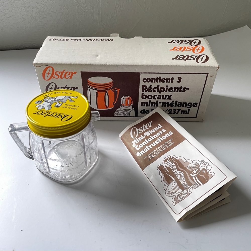 Vintage Oster Mini Blend Jars 8oz Set 3 Lidded Containers Mid Century Kitchen